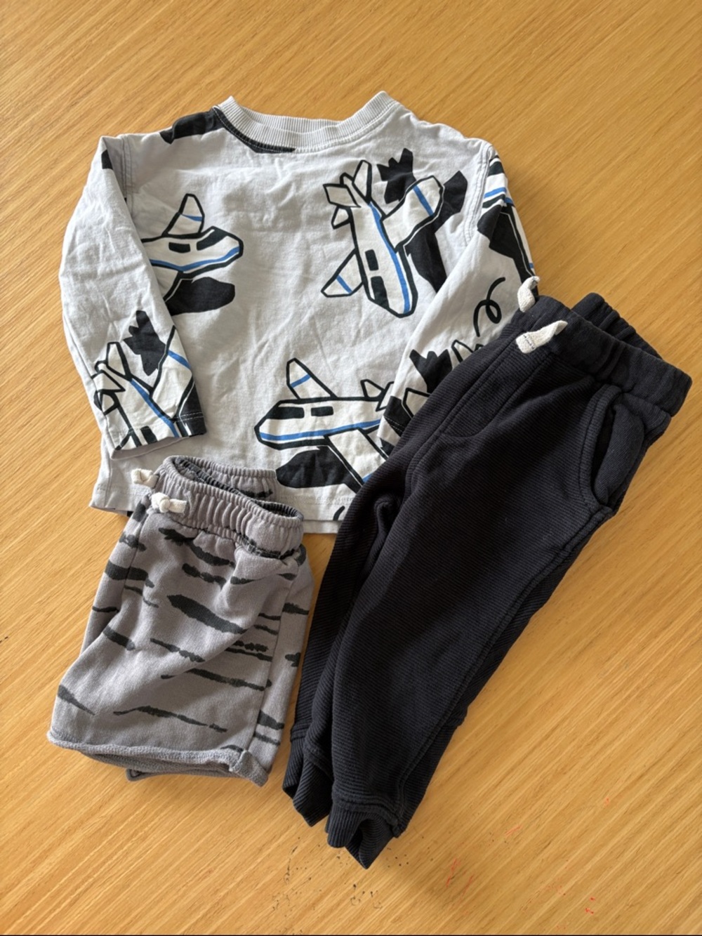 Zara Airplane Print Long Sleeve Top with Neutral Jogger Set
